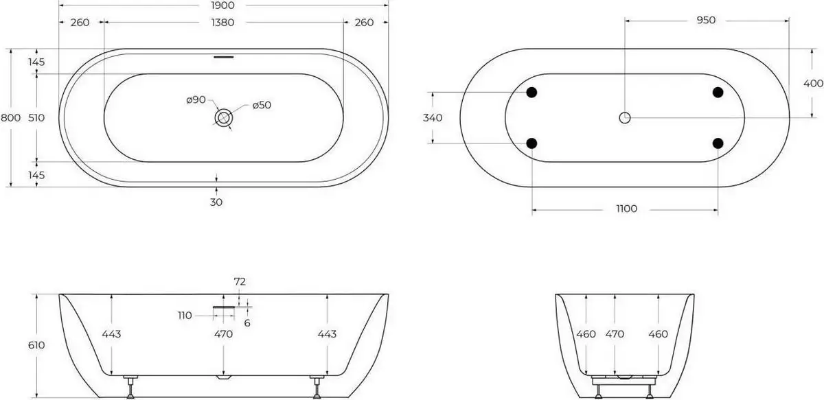 Ванна BelBagno BB417-1900-800 - фото товара