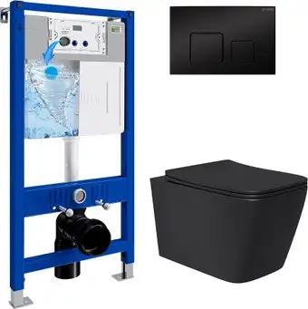 Унитаз подвесной Lauter Magdeburg 21103EC + 21901002 (кнопка квадратная, черный) - изображение в каталоге