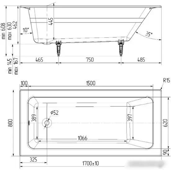 Ванна Универсал Оптима Ультра-У 170x80 (1 сорт, без ножек) - фото товара