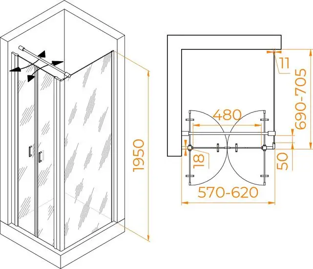 Душевой уголок RGW PA-144B (PA-104B+Z-050-2B+O-104B) 060814467-014 60x70 (черный/прозрачное стекло) - фото товара