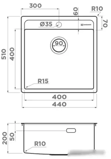 Кухонная мойка Omoikiri Daisen 44-IN (нержавеющая сталь) - фото товара