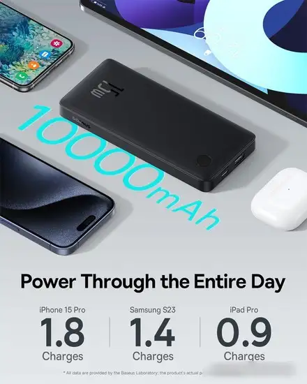 Внешний аккумулятор Baseus Airpow Lite Power Bank 15W 10000mAh P10067500123-00 (черный) – фото товара