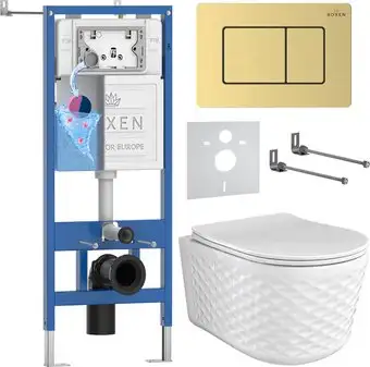 Унитаз подвесной Roxen Vine Tornado в комплекте с инсталляцией StounFix Dual Fresh 6 в 1 979022 (кнопка: брашированное золото) - изображение в каталоге