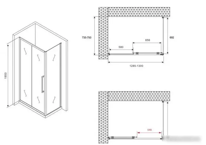 Душевой уголок Abber Schwarzer Diamant AG30130MH-S75M - фото товара