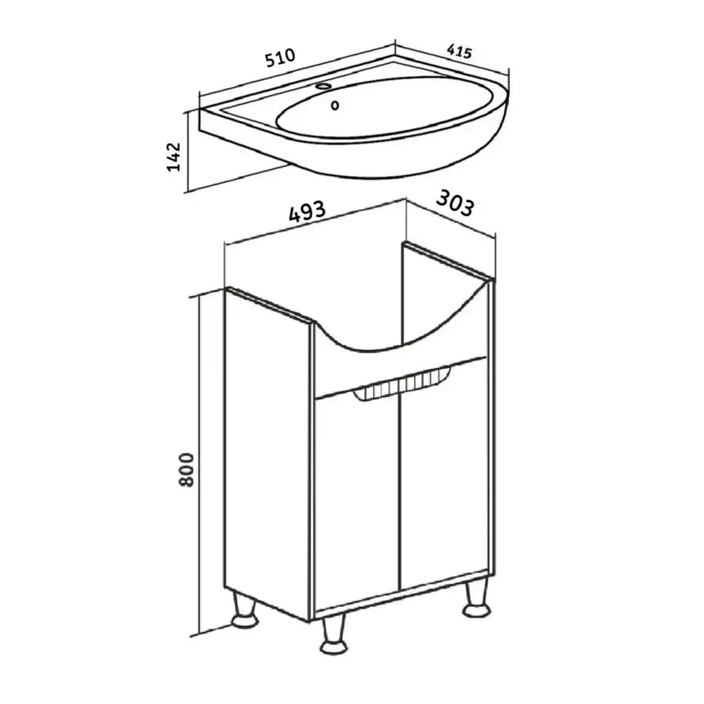 Runo Тумба с умывальником Runo Эко 50 + Уют 50 (напольная, белый/серый бетон) – фото товара