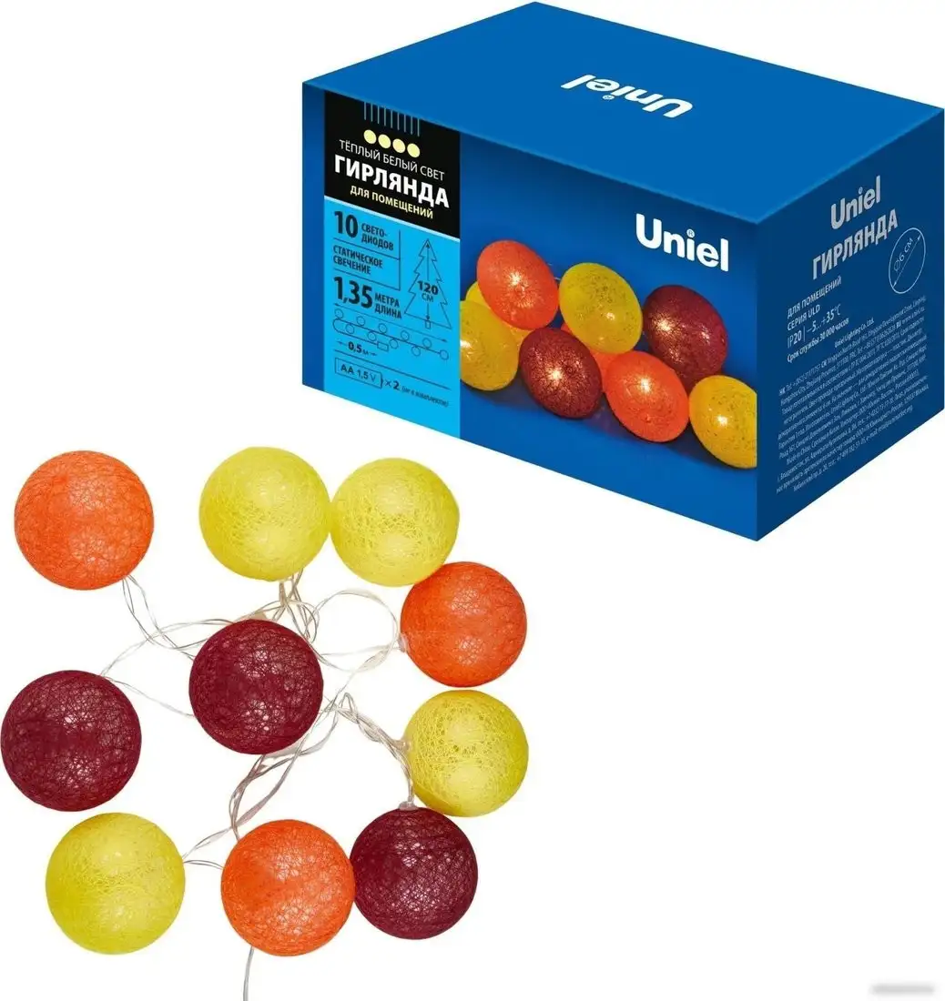 Новогодняя гирлянда Uniel ULD-S0135-010/STB/2AA WARM WHITE IP20 TANGLES-3 UL-00008668 – фото товара