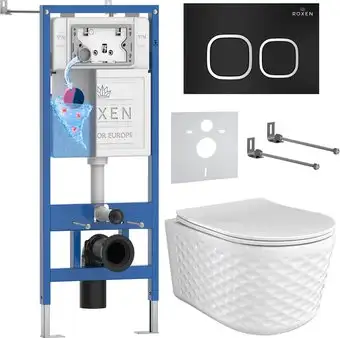 Унитаз подвесной Roxen Vine Tornado в комплекте с инсталляцией StounFix Dual Fresh 6 в 1 979015 (кнопка: черный матовый) - изображение в каталоге