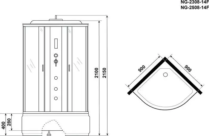 Душевая кабина Niagara NG-2308-14F 90x90x215 (матовое стекло) - фото товара