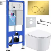 Унитаз подвесной Roxen Simple compact в комплекте с инсталляцией StounFix Dual Fresh 6 в 1 968026 (кнопка: золото глянцевое ) - изображение в каталоге
