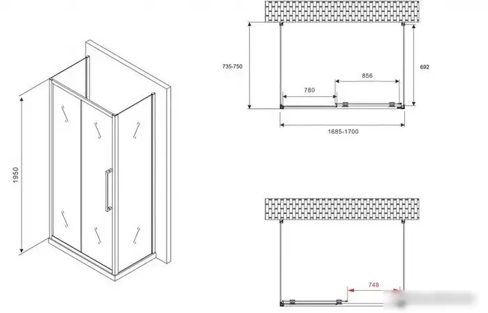 Душевой уголок Abber Schwarzer Diamant AG30170MH-S75M-S75M - подробное фото Душевой уголок Abber Schwarzer Diamant AG30170MH-S75M-S75M - фото товара