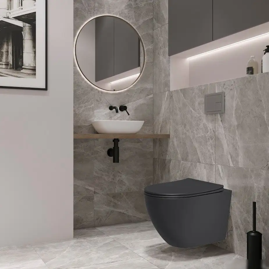 Унитаз подвесной Lauter Augsburg с жестким сиденьем Soft Close 21109EC (черный матовый, скрытое крепление) - фото товара