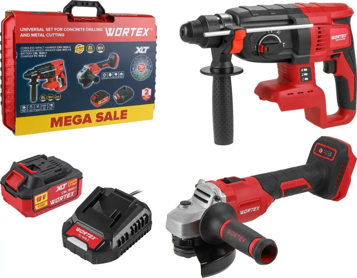 Wortex 1329852 (перфоратор, болгарка, 1 АКБ, кейс) – фото товара