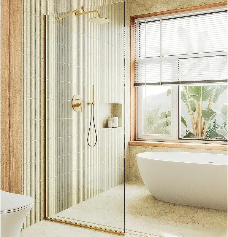 Душевая стенка MaybahGlass 119x195 MGD-683-3у (прозрачное стекло/золотой) - фото товара
