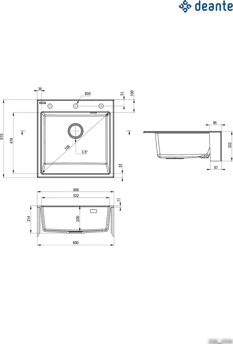 Кухонная мойка Deante ZQE_T10K - фото товара