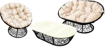Набор садовой мебели M-Group Мамасан, Папасан и стол 12140401 (черный ротанг/бежевая подушка) – изображение в каталоге
