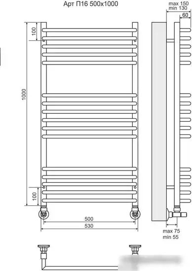 Полотенцесушитель TERMINUS Арт П16 (500x1000) - фото товара