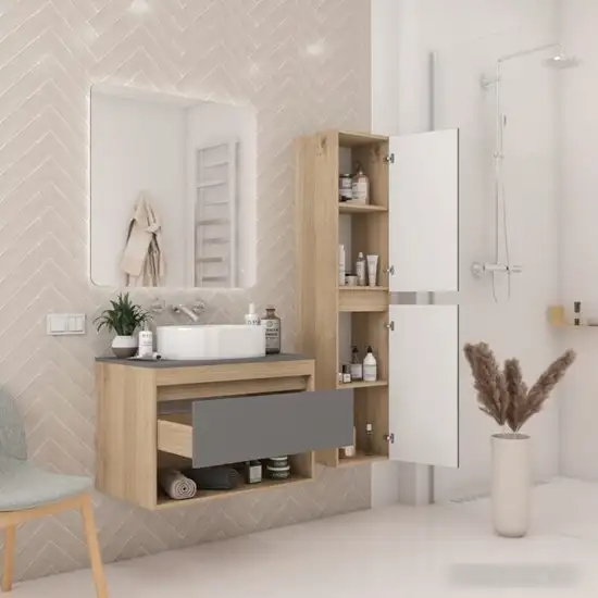 Teymi Тумба под умывальник Ritta 75 T60525 (дуб эврика/графит матовый) – фото товара