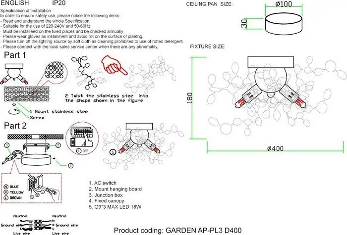 Бра Crystal Lux GARDEN AP-PL3 D400 GOLD – фото товара