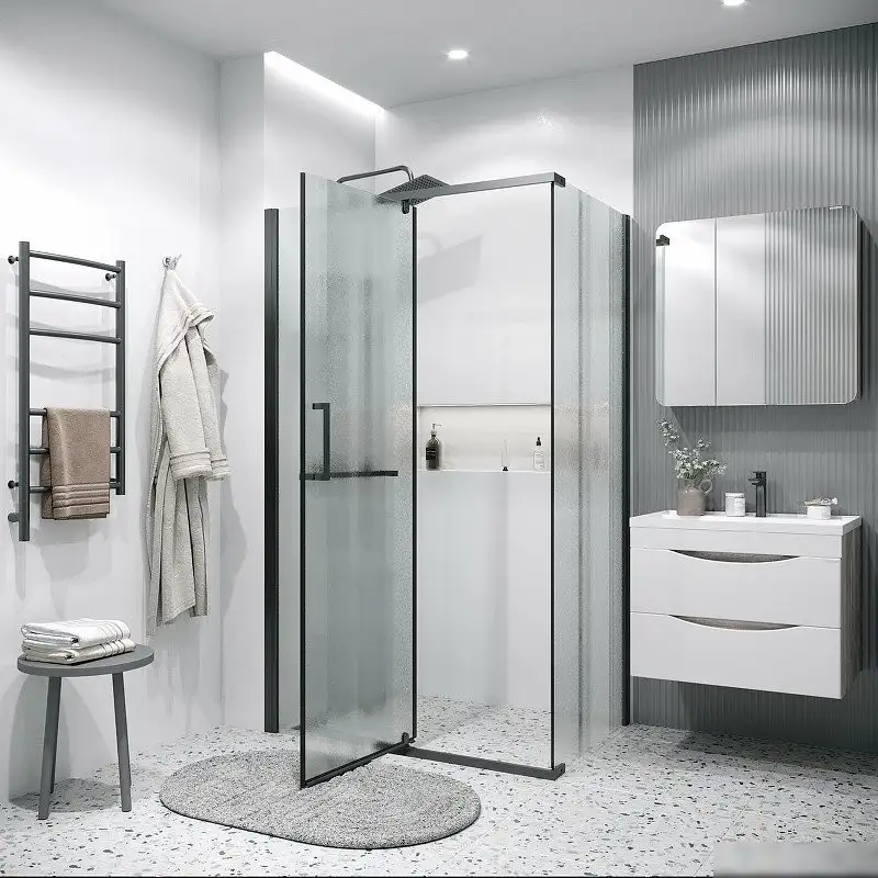 Душевая стенка Grossman Pragma 100х195 200.K33.03.100.21.02 (черный матовый/стекло шиншилла) - фото товара