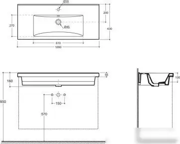 Умывальник Керамин Тобаго 100 ФС (мебельный, белый) - фото товара
