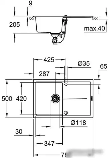 Кухонная мойка Grohe K400 50-C 78/50 1.0 31639AP0 (черный гранит) - фото товара