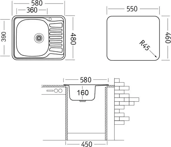 Кухонная мойка Ukinox Комфорт COM580.480 --GT6K 2L- (с сифоном) - фото товара