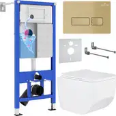 Унитаз подвесной Roxen Boro в комплекте с инсталляцией StounFix Dual Fresh 6 в 1 968081 (кнопка: брашированное золото) - изображение в каталоге