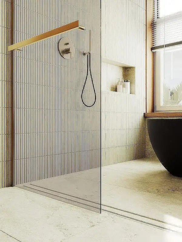 Душевая стенка MaybahGlass 99x195 MGD-1459-3ш (бронзовое стекло/золото) - фото товара