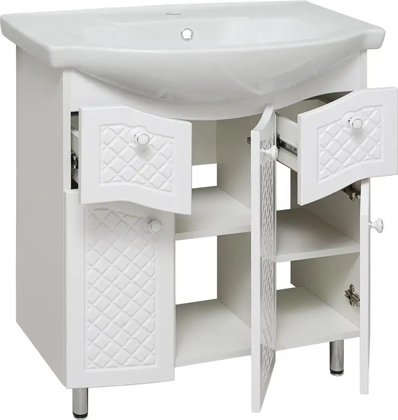 Runo Тумба с умывальником Runo Милано 75 + Элеганс 75 (напольная, белый) – фото товара