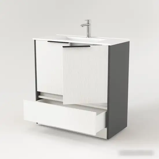 Дабер Тумба под умывальник 017 Тобага/Эридан/Артвин 60 Т17.6Т.0.20Ч (белый древесный/серый/черный) – фото товара