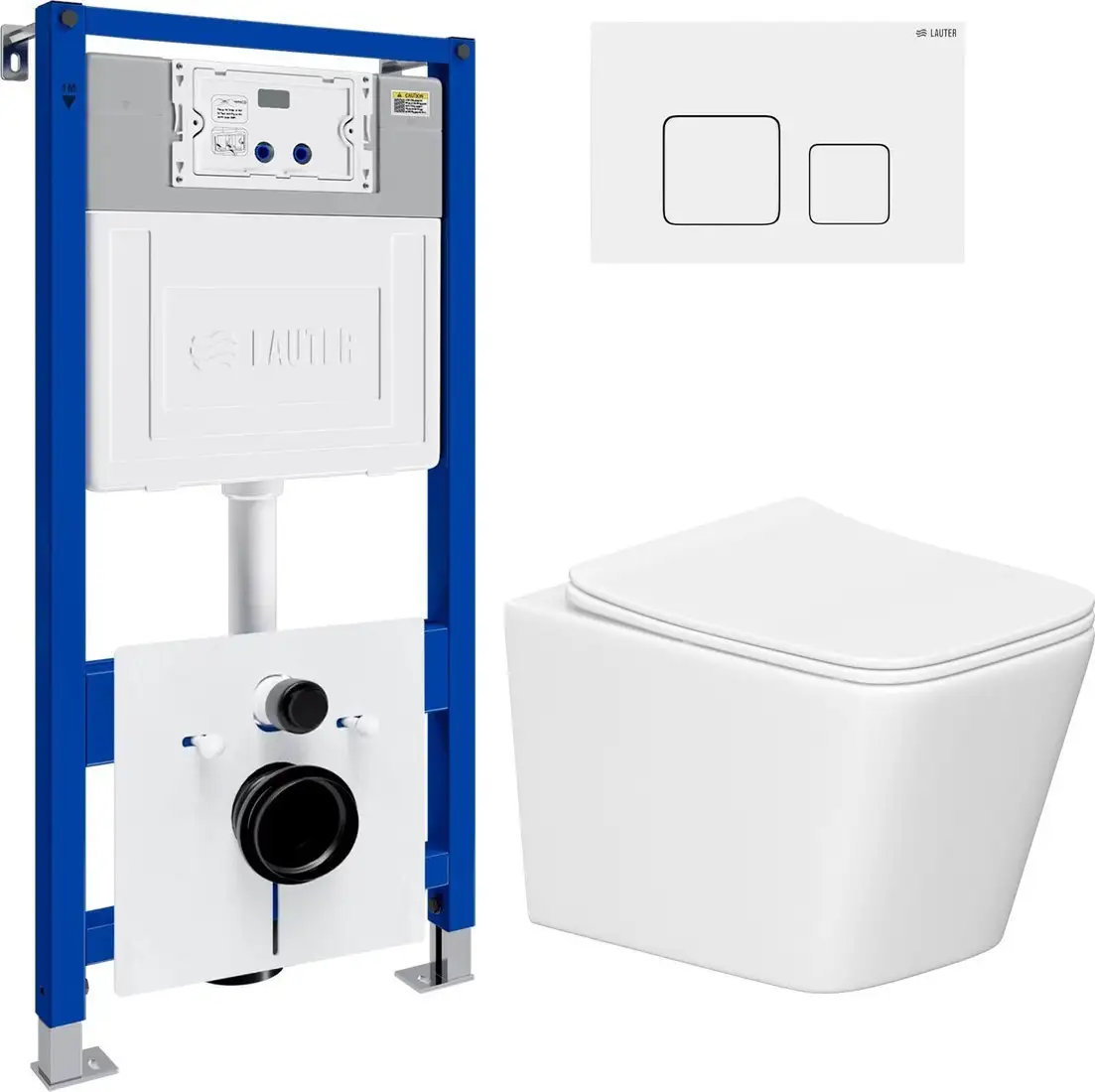 Унитаз подвесной Lauter Square 214903 с кнопкой 219702F (квадратная, белый) - фото товара