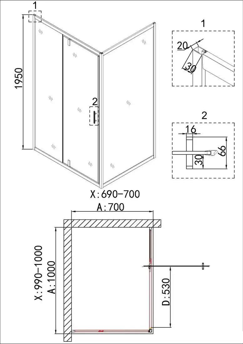 Душевой уголок Niagara NG-43-10AG-A70G 100x70x195 - фото товара