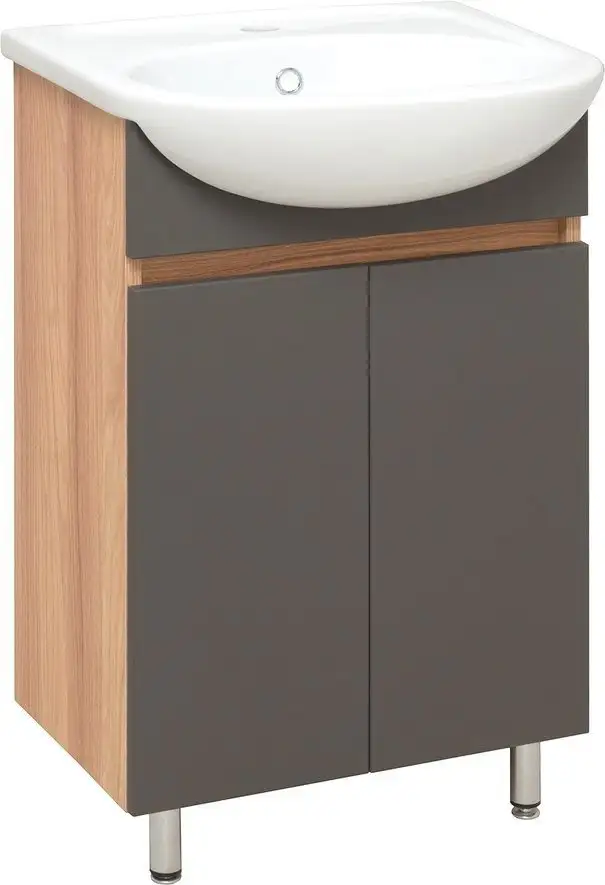 Runo Тумба с умывальником Runo Лада 50 + Уют 50 (напольная, дуб/графит) – фото товара