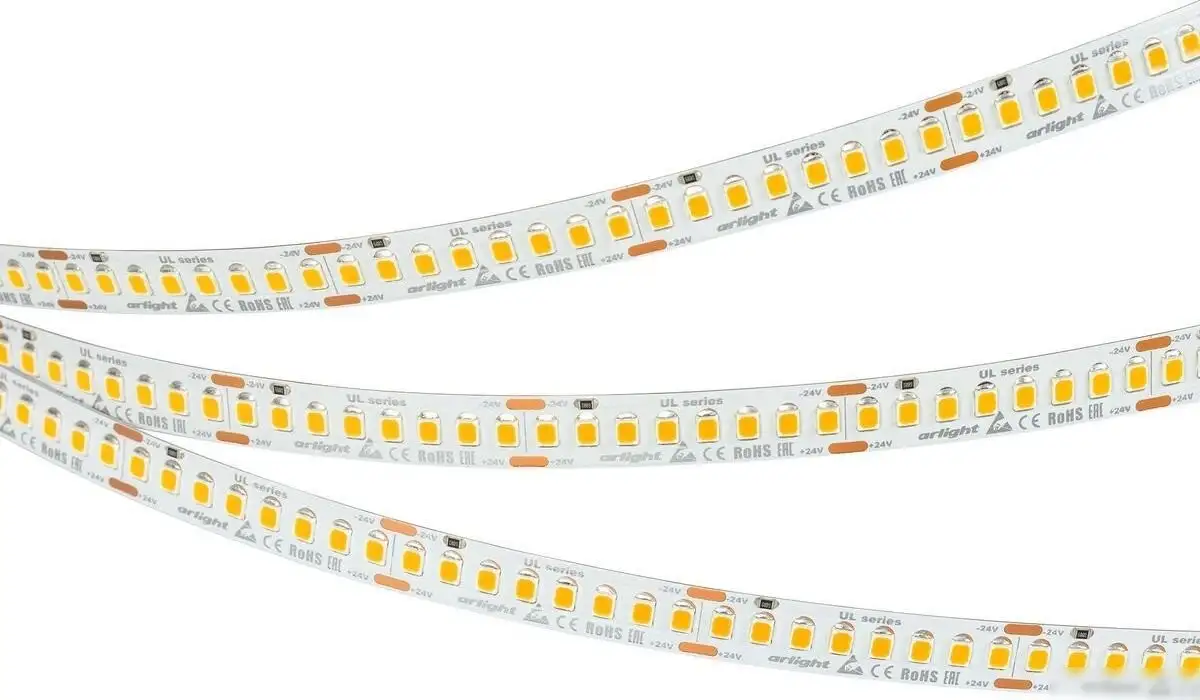 Светодиодная лента Arlight 20W/m 200Led/m 2835SMD теплый белый 5M UL-A200-10mm 24V Warm2400 037223 – фото товара