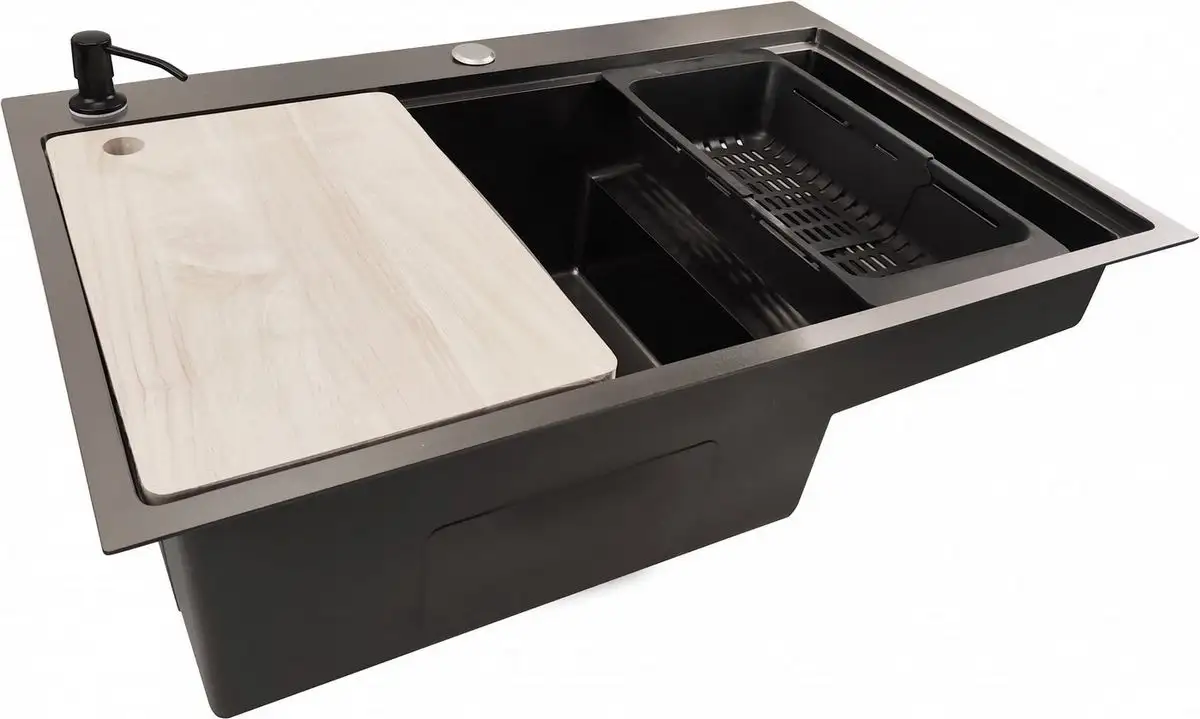 Кухонная мойка Stellar S6550NB-TU-L (нано черный, с доской) - фото товара