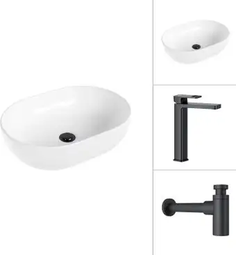 Умывальник Lauter 21836A + Cascade 21СК0655BS с сифоном 21635B (черный матовый) - изображение в каталоге