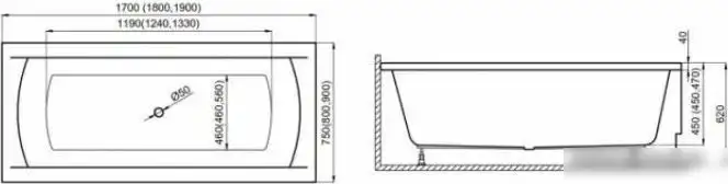 Ванна Polimat Ines 170x75 (с ножками) - фото товара