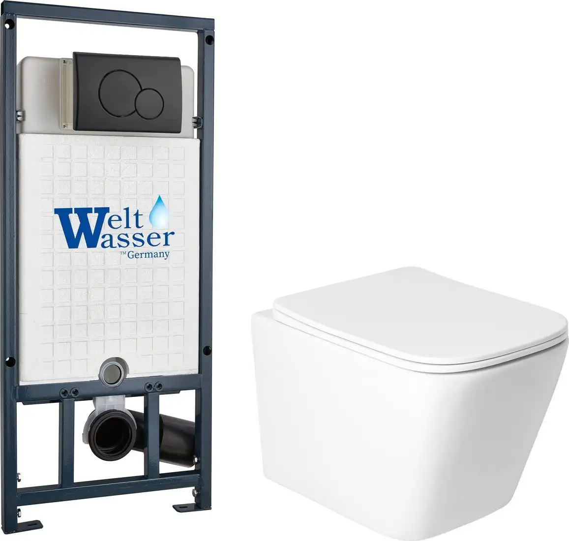 Унитаз подвесной Saniteco KW-9004WS + Marberg 507 RD MT-BL + Marberg 507 - фото товара