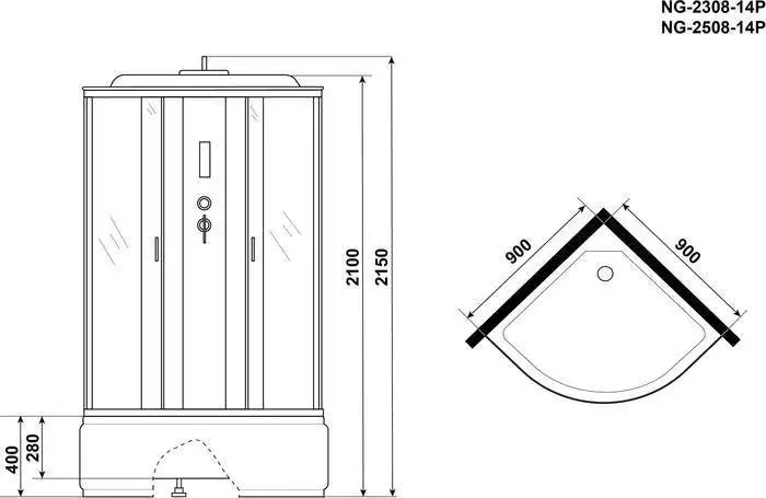 Душевая кабина Niagara NG-2508-14P 90x90x215 - фото товара