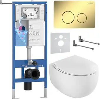 Унитаз подвесной Roxen EGG в комплекте с инсталляцией StounFix Dual Fresh 6 в 1 868578 (кнопка: сатин матовая) - изображение в каталоге