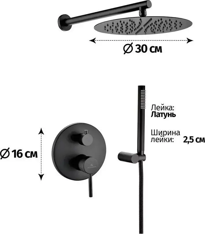 Душевая система Grocenberg GB5099BL-3 (черный матовый) - фото товара