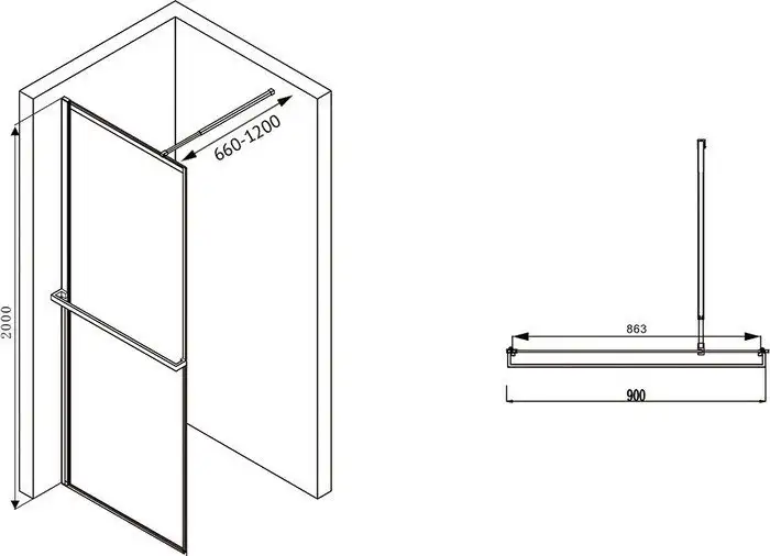 Душевая стенка Abber Immer Offen AG60090B - фото товара