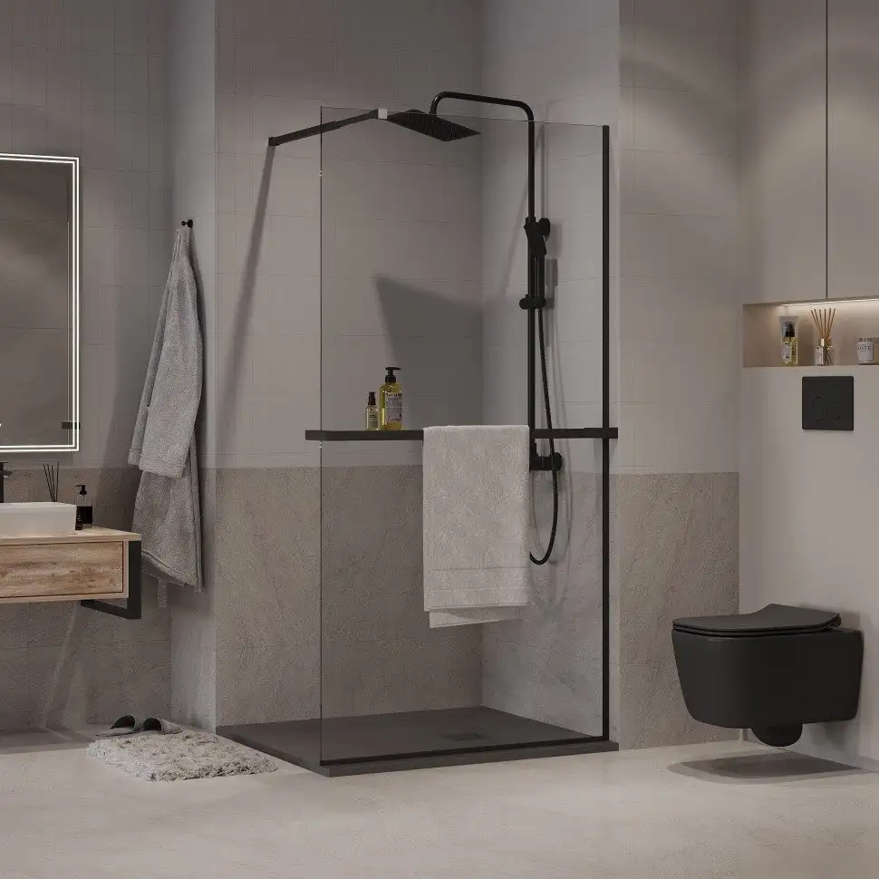 Душевая стенка Niagara NG-670-12ВLACK 120x195 (черный матовый/прозрачное стекло) - фото товара