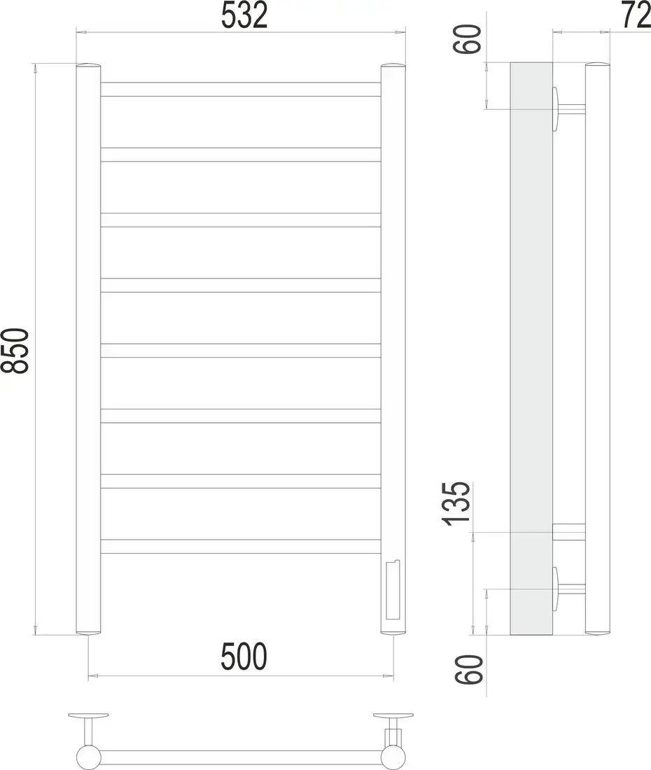 Полотенцесушитель TERMINUS Аврора П8 500х850 (сатин, Quick Touch) - фото товара