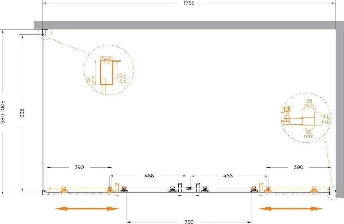 Душевой уголок Cezares MOLVENO-AH-2/1-180/100-C-Cr-IV - фото товара