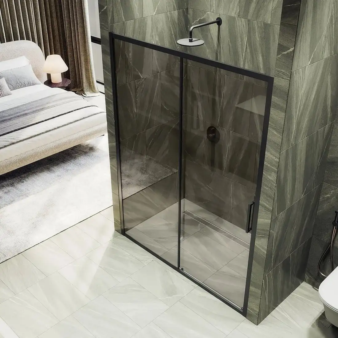 Душевая дверь MaybahGlass 195x120 MGD-1541-6 (бронза стекло/черный) - фото товара