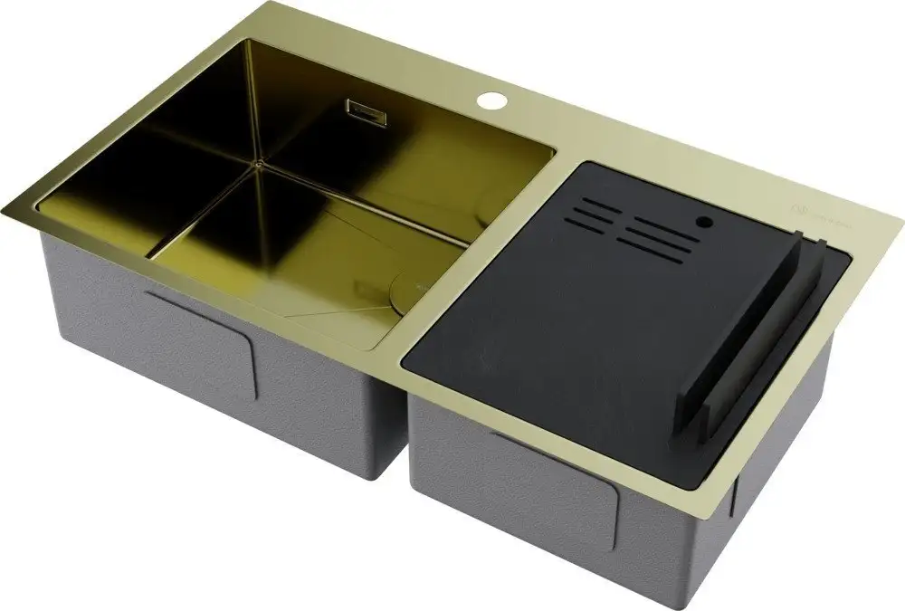 Кухонная мойка Omoikiri Akisame 86-2 Side lg (светлое золото) - фото товара