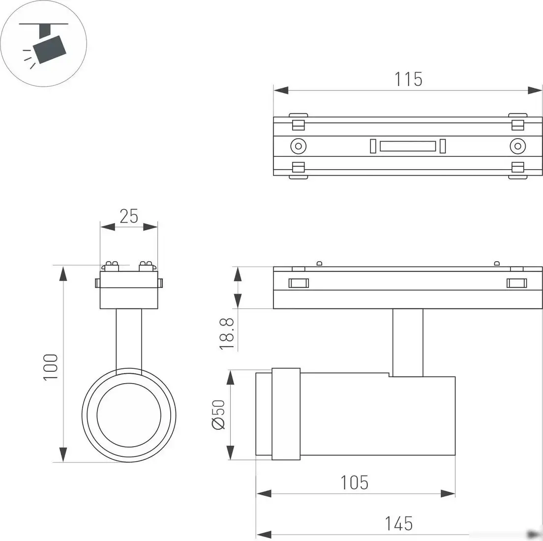 Трековый светильник Arlight MAG-VIBE-SPOT-ZOOM-R47-10W Warm3000 BK 20-55deg 044483 – фото товара