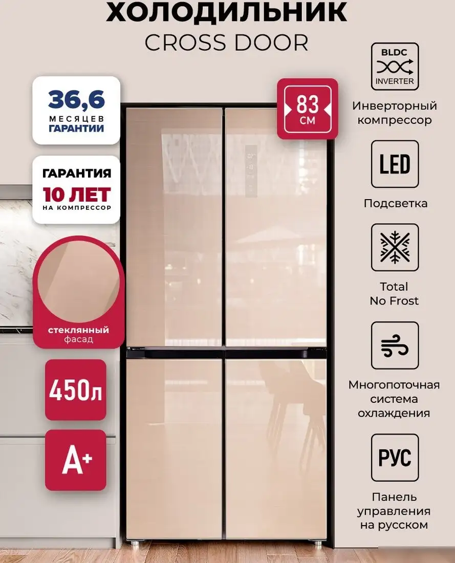 Четырёхдверный холодильник LEX LCD450GlGID - фото товара