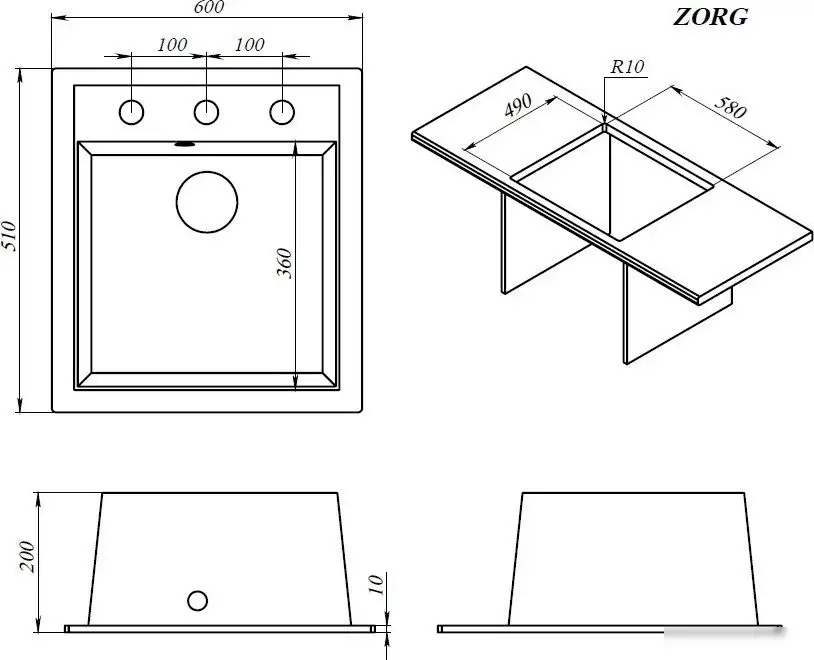 Кухонная мойка ZorG Rock 60 Premium black metallic - фото товара
